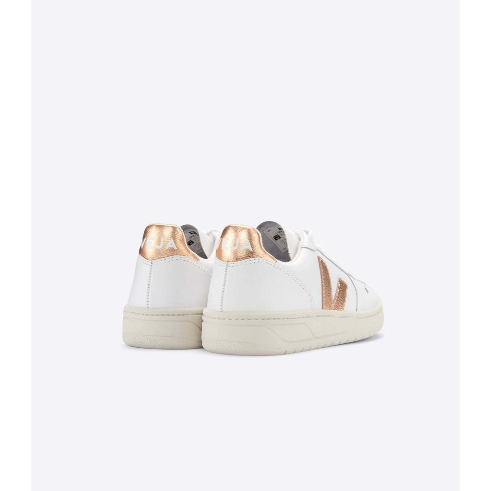 Veja V-10 LEATHER Sneakers Dames White/Gold | NL 641CTV